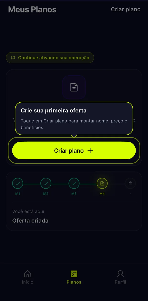 Tela de planos do app PayTrainer.